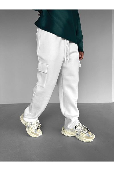 ablukaonline White Men's Baggy Fit Cargo Tracksuit