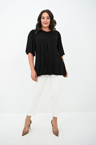 Koza Butik Women's Plus Size Pleated V-Neck Blouse 1847-25