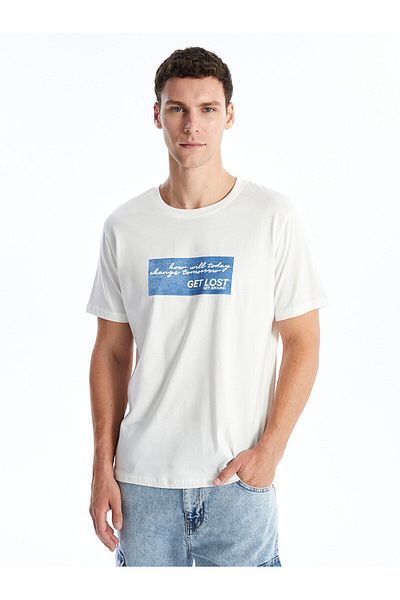 LC Waikiki T-shirt męski LCW z czesanej bawełny – okrągły dekolt, krótki rękaw, z nadrukiem