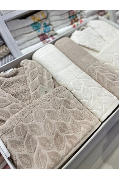 Nurpak Οικογενειακό Σετ Μπουρνούζι Hazal 8 τεμαχίων Καφέ-κρεμ