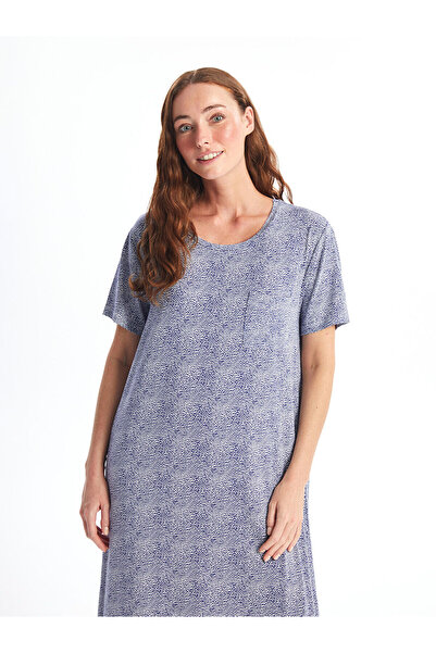 LC Waikiki Purple Crew Neck Patterned Short Sleeve Women's Nightdress