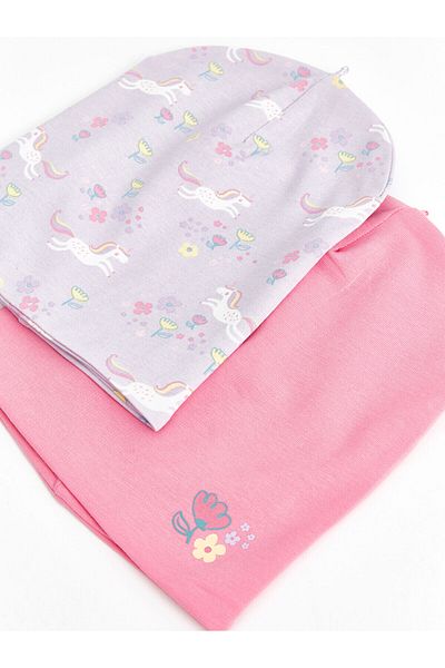 LC Waikiki Lcw Printed 2-Piece Baby Girl Beret Set