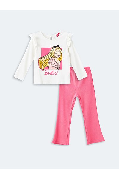 LC Waikiki Lcw Crew Neck Barbie з принтом Барбі для дівчинки з блузкою та легінсами 2 шт.