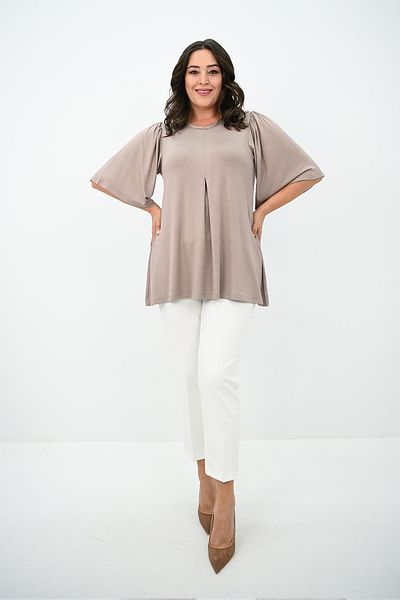 Koza Butik Women's Plus Size Pleated V-Neck Blouse 1847-25