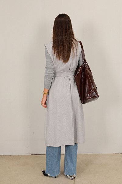 Melike Tatar Gray Stamped Long Vest 32-6410-1