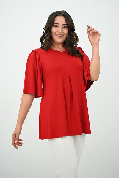 Koza Butik Women's Plus Size Pleated V-Neck Blouse 1847-25