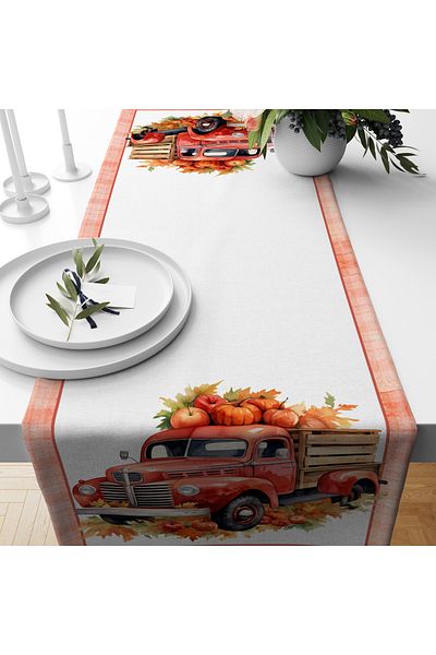 Evmila Autumn Patterned 40X140 cm Velvet Runner