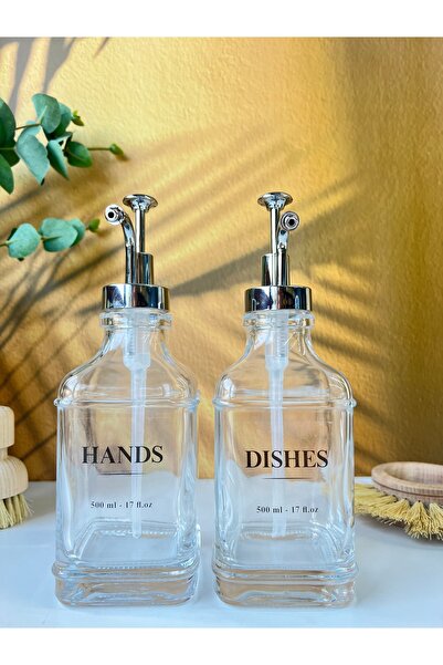 Mottogo Set dozatoare de săpun lichid din sticlă cu cap argintiu - 2 bucăți, 500 ml, cu etichetă rezistentă la apă