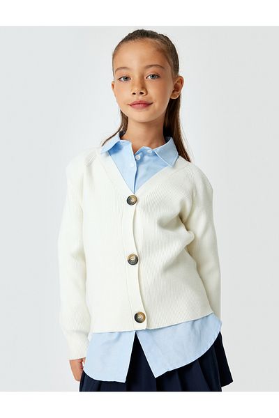 Koton Langärmliger, geknöpfter Basic-Cardigan mit V-Ausschnitt