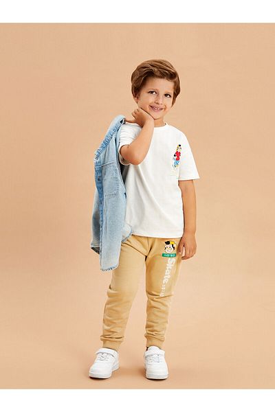 LC Waikiki Lw - Παχύ Nostalgic Monkey Printed Baby Boy Sweatpants με ελαστική μέση