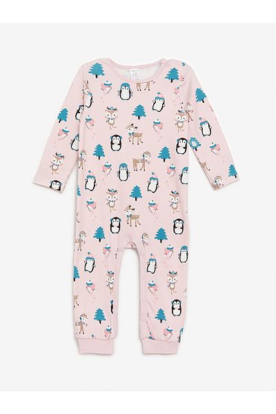 LC Waikiki Lw - Crew Neck Long Sleeve Printed Baby Girl Jumpsuit