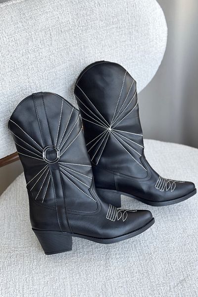GOFFSHOES Дамски каубойски ботуши Ramirez - черни кожени