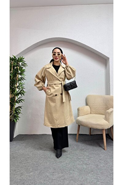 moda zeynaa Balon Kol Astarlı Kaşe Kaban