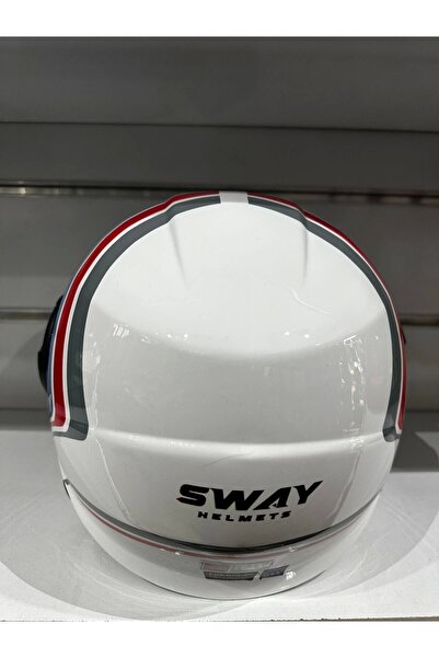 Sway KASK SWAY SW-737 PARLAK BEYAZ/MAVİ/KIRMIZI ÇENESİZ GÜNEŞ GÖZLÜKLÜ