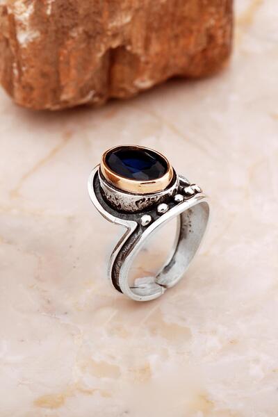 Sümer Telkari Safir Taşlı Çekiç Dövme Elişi Tasarım Gümüş Yüzük 5843