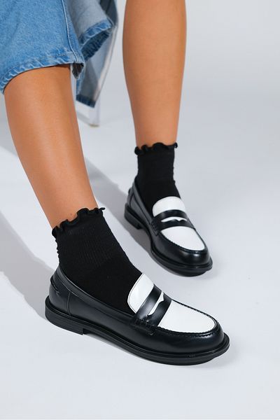 LuviShoes Choos черни бели матирани дамски мокасини обувки