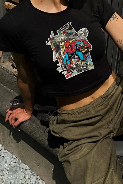 Violon Журнал Y2k Street Style, укорочений боді з короткими рукавами та принт...