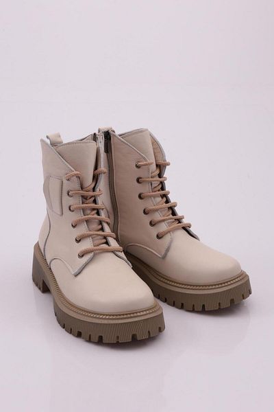 DGN Women's Lace up Boots Ice White Genuine Leather 9313335