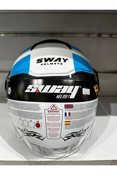 Sway KASK SWAY SW-737 PARLAK BEYAZ/MAVİ/KIRMIZI ÇENESİZ GÜNEŞ GÖZLÜKLÜ