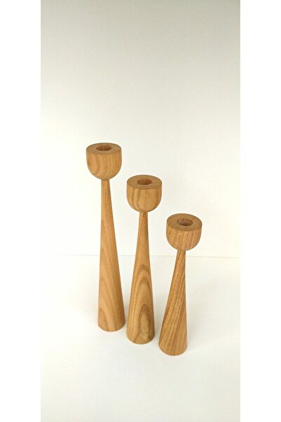 iroko home 3 Lü Mumluk-şamdan Ahşap Set Özel Kestane Ağacı