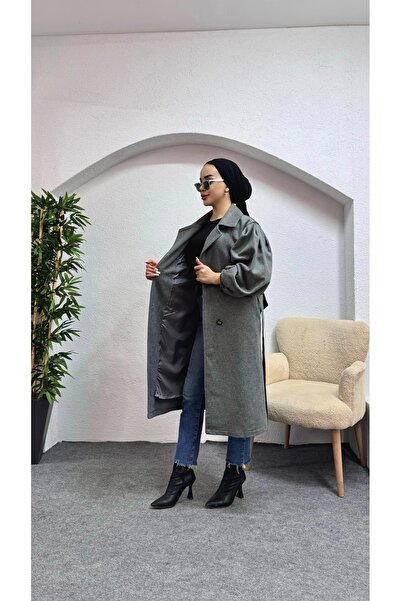 moda zeynaa Balon Kol Astarlı Kaşe Kaban