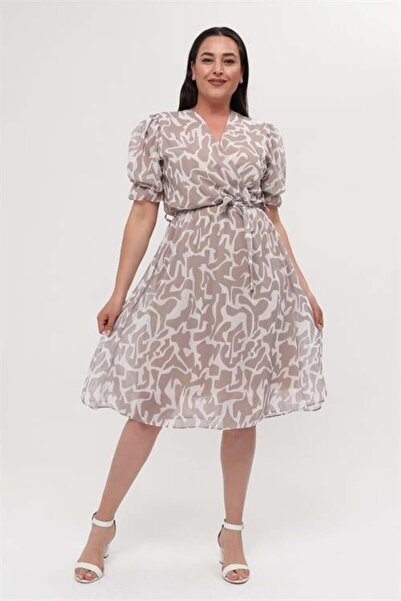 Dipmoda Γυναικείο φόρεμα σιφόν μεγάλου μεγέθους διπλό πέτο DPNM8063