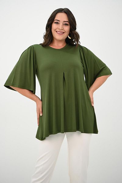 Koza Butik Women's Plus Size Pleated V-Neck Blouse 1847-25