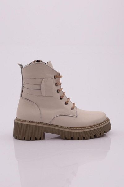 DGN Women's Lace up Boots Ice White Genuine Leather 9313335