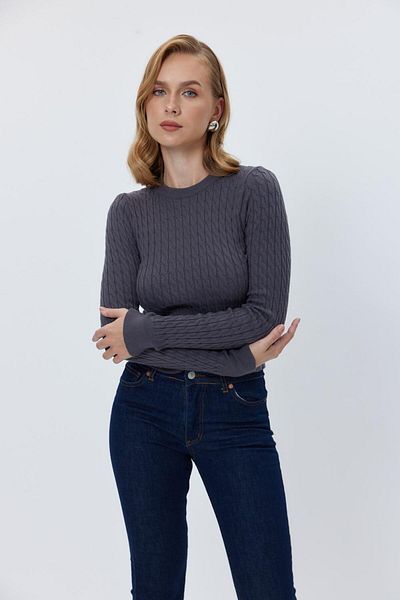 Tuba Butik Pulover de damă, cu gât crew, tricotat, antracit