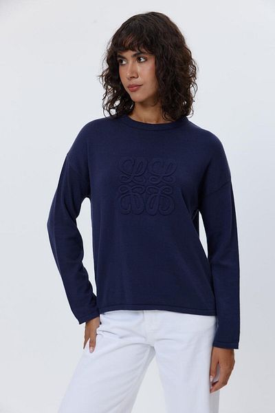 Tuba Butik Crew Neck Basic Knitwear Navy Blue Women's Sweater