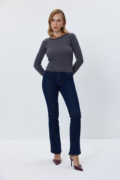 Tuba Butik Crew Neck Basic Anthracite Knitwear Blouse