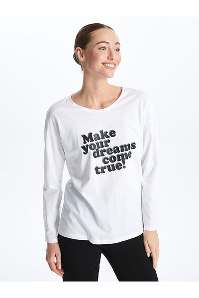 LC Waikiki LCW Damen-Pyjama-Set mit Rundhalsausschnitt, bedruckt, langärmelig