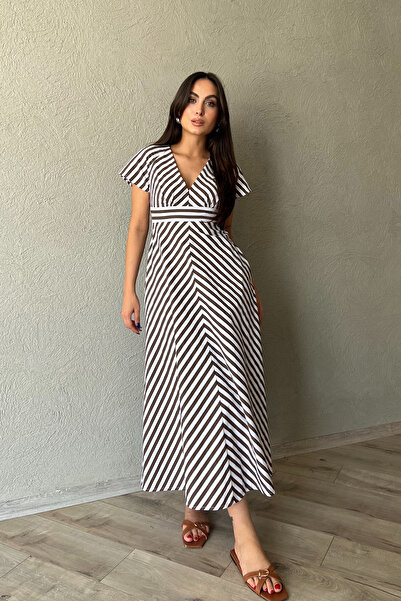 Seda Yalçın Atelier Καφέ ριγέ κοντομάνικο φόρεμα