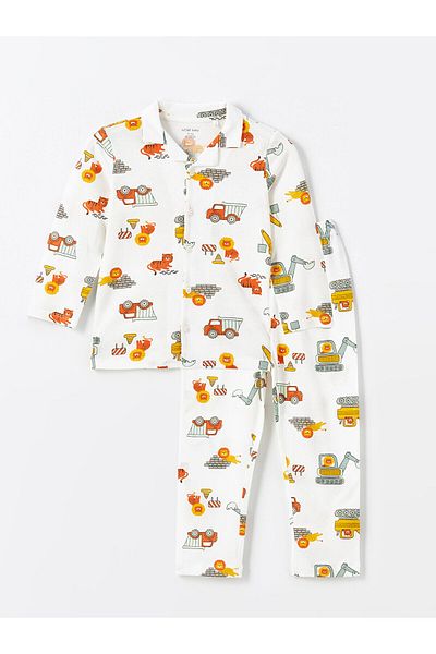 LC Waikiki Lw - Polo Collar Long Sleeve Printed Baby Boy Pajama Set