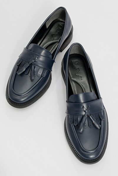 LuviShoes Dámske mokasínové topánky Li̇ly Navy Blue Skin