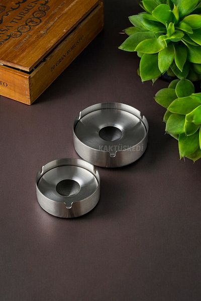 KaktüsKedi 2 Pieces Scotch Stainless Steel Ashtray Set with Lid