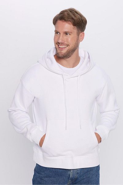 Tudors Unisex Oversize φαρδιά κομμένη βαμβακερή μαλακή υφή Basic φούτερ με λευκή κουκούλα με φλις μέσα