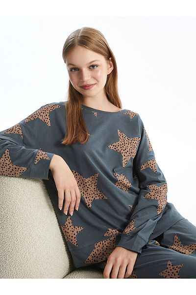 LC Waikiki Set de pijamale pentru femei cu mânecă lungă cu model Lcwk