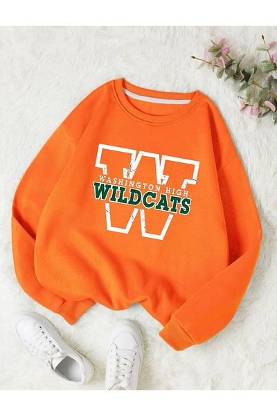 FAVORİST Wild Cats Printed Oversize Crew Neck Sweatshirt