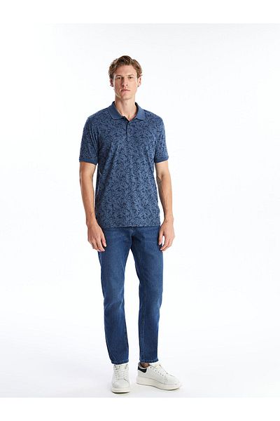 LC Waikiki LCW Polo-Kragen-Kurzarm-T-Shirt aus gemusterter gekämmter Baumwolle für Herren