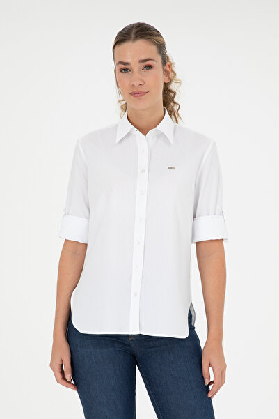 U.S. Polo Assn. قميص نسائي أبيض بأكمام طويلة - 50289122 -VR013