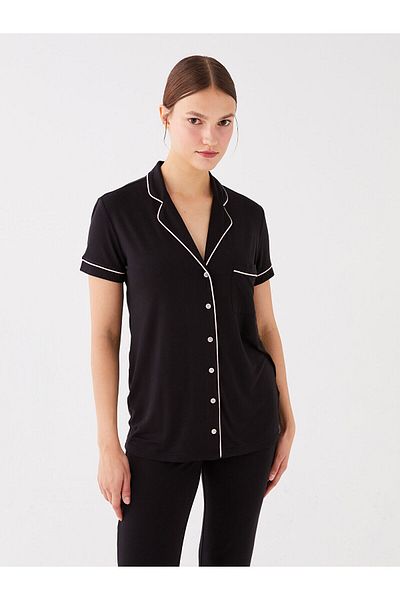LC Waikiki Lcw Shirt Collar Solid Short Sleeve Women's Pajamas Set
