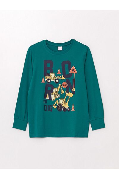 LC Waikiki Lcw Crew Neck Printed Long Sleeve Boy's Pajamas Set