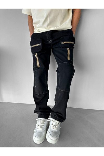 ablukaonline Μαύρο Loose Fit Ανδρικό Jean - Multi-Pocket