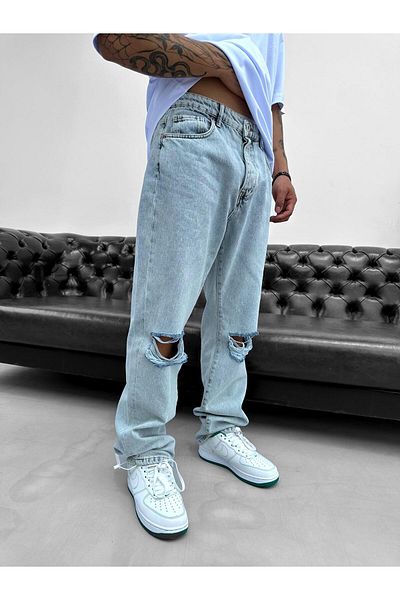 ablukaonline Ανδρικό Boyfriend Fit Distressed Jean γαλάζιο