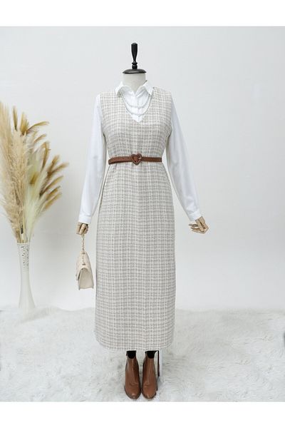Modamorfo V-Neck Tweed Gilet -mink