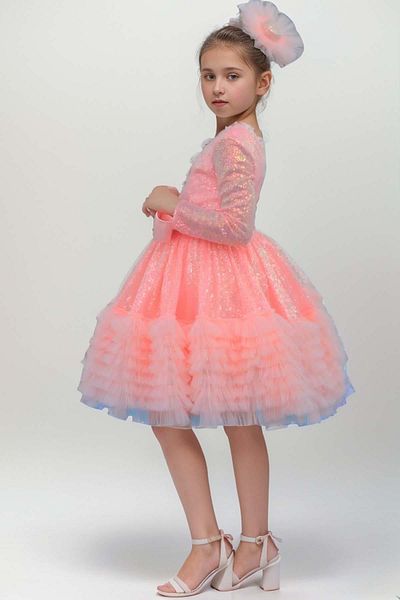 Riccotarz Shiny Sequined V-Neck Layered Tulle Girl's Evening Dress