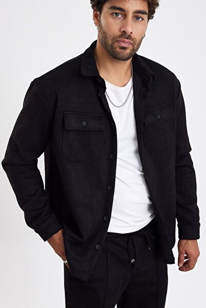 MADZEYMODA New Season Men's Scuba Black Suede Shirt Mz19808