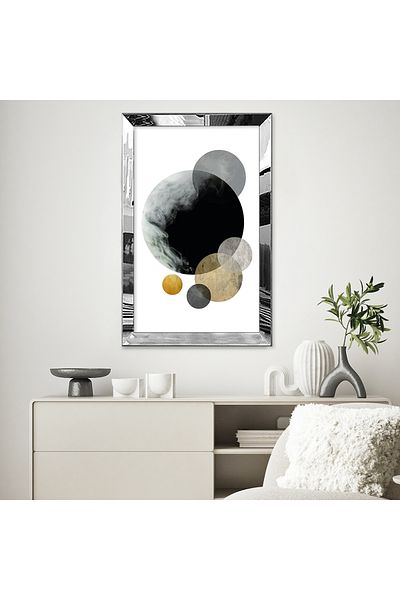 Zevahir Mobilya Dekorasyon Cerc abstract Concept Single MDF cu cadru din plexiglas cu oglindă argintie