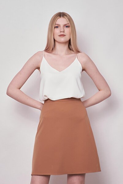 Jument Ψηλόμεση ελαφρύ ύφασμα Lycra Φούστα καμπάνα μέχρι το γόνατο-Camel